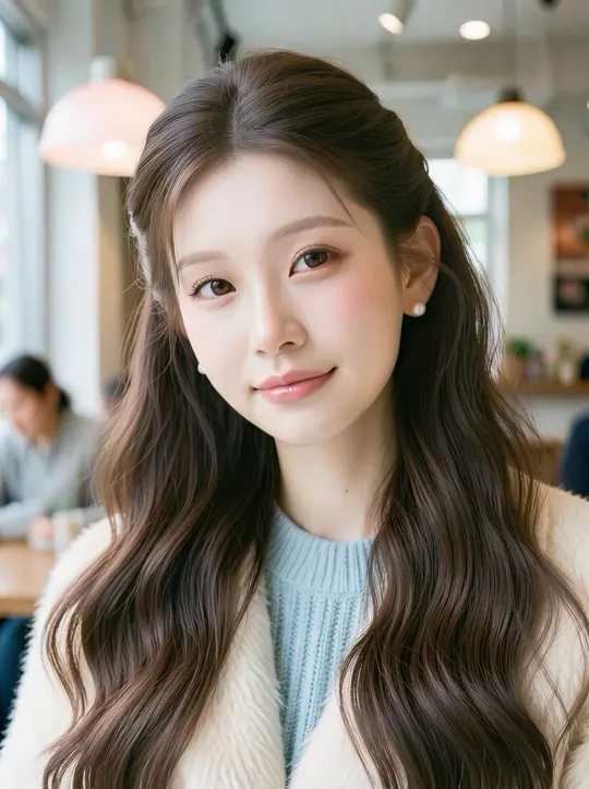 A woman smiling in a café